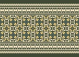 Cross Stitch and Pixel Ethnic Patterns Bring Vibrant Style to Fabrics, Sarees, and Ikat Designs, Red color cross stitch. Traditional Design. vector