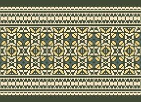 Cross Stitch and Pixel Ethnic Patterns Bring Vibrant Style to Fabrics, Sarees, and Ikat Designs, Red color cross stitch. Traditional Design. vector