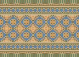 Geometric ethnic pattern. Pixel pattern. Design for clothing, fabric, background, wallpaper, wrapping, batik. Knitwear, Embroidery style. Aztec geometric art ornament print. Vector illustration.