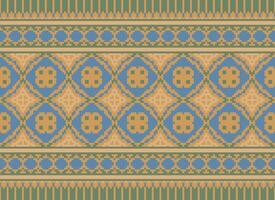 Geometric ethnic pattern. Pixel pattern. Design for clothing, fabric, background, wallpaper, wrapping, batik. Knitwear, Embroidery style. Aztec geometric art ornament print. Vector illustration.