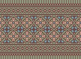 Geometric ethnic pattern. Pixel pattern. Design for clothing, fabric, background, wallpaper, wrapping, batik. Knitwear, Embroidery style. Aztec geometric art ornament print. Vector illustration.