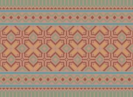Geometric ethnic pattern. Pixel pattern. Design for clothing, fabric, background, wallpaper, wrapping, batik. Knitwear, Embroidery style. Aztec geometric art ornament print. Vector illustration.