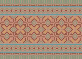 Geometric ethnic pattern. Pixel pattern. Design for clothing, fabric, background, wallpaper, wrapping, batik. Knitwear, Embroidery style. Aztec geometric art ornament print. Vector illustration.