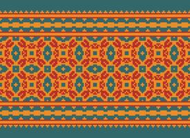 Geometric ethnic pattern. Pixel pattern. Design for clothing, fabric, background, wallpaper, wrapping, batik. Knitwear, Embroidery style. Aztec geometric art ornament print. Vector illustration.