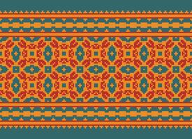 Geometric ethnic pattern. Pixel pattern. Design for clothing, fabric, background, wallpaper, wrapping, batik. Knitwear, Embroidery style. Aztec geometric art ornament print. Vector illustration.