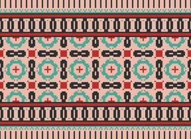 Geometric ethnic pattern. Pixel pattern. Design for clothing, fabric, background, wallpaper, wrapping, batik. Knitwear, Embroidery style. Aztec geometric art ornament print. Vector illustration.