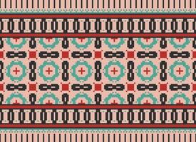 Geometric ethnic pattern. Pixel pattern. Design for clothing, fabric, background, wallpaper, wrapping, batik. Knitwear, Embroidery style. Aztec geometric art ornament print. Vector illustration.