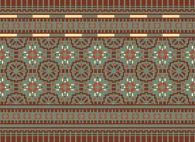 Geometric ethnic pattern. Pixel pattern. Design for clothing, fabric, background, wallpaper, wrapping, batik. Knitwear, Embroidery style. Aztec geometric art ornament print. Vector illustration.