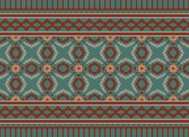 cross stitch traditional ethnic pattern paisley flower Ikat background abstract Aztec African Indonesian Indian seamless pattern for fabric print cloth dress carpet curtains and sarong vector