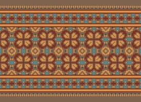 cross stitch traditional ethnic pattern paisley flower Ikat background abstract Aztec African Indonesian Indian seamless pattern for fabric print cloth dress carpet curtains and sarong vector