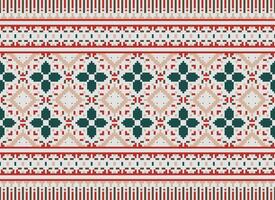 Beautiful floral cross stitch pattern.geometric ethnic oriental pattern traditional background.Aztec style abstract vector illustration.design for texture,fabric,clothing,wrapping,decoration,carpet.