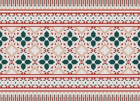 Beautiful floral cross stitch pattern.geometric ethnic oriental pattern traditional background.Aztec style abstract vector illustration.design for texture,fabric,clothing,wrapping,decoration,carpet.