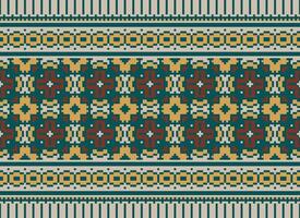 Beautiful floral cross stitch pattern.geometric ethnic oriental pattern traditional background.Aztec style abstract vector illustration.design for texture,fabric,clothing,wrapping,decoration,carpet.