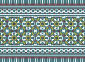 Beautiful floral cross stitch pattern.geometric ethnic oriental pattern traditional background.Aztec style abstract vector illustration.design for texture,fabric,clothing,wrapping,decoration,carpet.