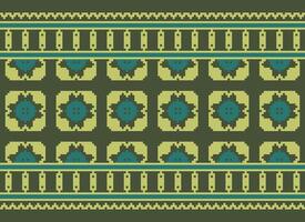 Beautiful floral cross stitch pattern.geometric ethnic oriental pattern traditional background.Aztec style abstract vector illustration.design for texture,fabric,clothing,wrapping,decoration,carpet.