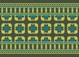 Beautiful floral cross stitch pattern.geometric ethnic oriental pattern traditional background.Aztec style abstract vector illustration.design for texture,fabric,clothing,wrapping,decoration,carpet.