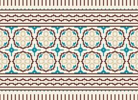 Beautiful floral cross stitch pattern.geometric ethnic oriental pattern traditional background.Aztec style abstract vector illustration.design for texture,fabric,clothing,wrapping,decoration,carpet.