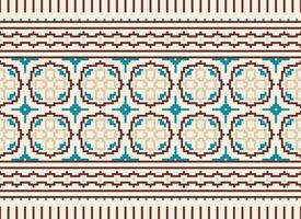 Beautiful floral cross stitch pattern.geometric ethnic oriental pattern traditional background.Aztec style abstract vector illustration.design for texture,fabric,clothing,wrapping,decoration,carpet.