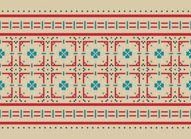 Beautiful floral cross stitch pattern.geometric ethnic oriental pattern traditional background.Aztec style abstract vector illustration.design for texture,fabric,clothing,wrapping,decoration,carpet.