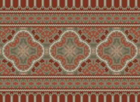 Pixel vintages cross stitch traditional ethnic pattern paisley flower Ikat background abstract Aztec African Indonesian Indian seamless pattern for fabric print cloth dress carpet curtains and sarong vector