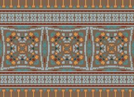Pixel vintages cross stitch traditional ethnic pattern paisley flower Ikat background abstract Aztec African Indonesian Indian seamless pattern for fabric print cloth dress carpet curtains and sarong vector
