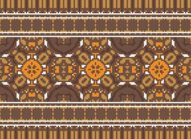 Pixel vintages cross stitch traditional ethnic pattern paisley flower Ikat background abstract Aztec African Indonesian Indian seamless pattern for fabric print cloth dress carpet curtains and sarong vector