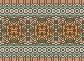 Cross Stitch Embroidery. Ethnic Patterns. Native Style. Traditional Design for texture, textile, fabric, clothing, Knitwear, print. Geometric Pixel Horizontal Seamless Vector. vector