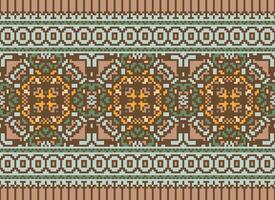 Cross Stitch Embroidery. Ethnic Patterns. Native Style. Traditional Design for texture, textile, fabric, clothing, Knitwear, print. Geometric Pixel Horizontal Seamless Vector. vector