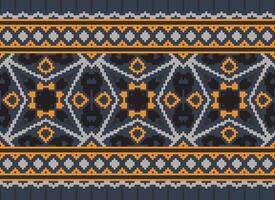 Pixel vintages cross stitch traditional ethnic pattern paisley flower Ikat background abstract Aztec African Indonesian Indian seamless pattern for fabric print cloth dress carpet curtains and sarong vector