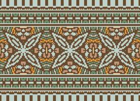 Pixel vintages cross stitch traditional ethnic pattern paisley flower Ikat background abstract Aztec African Indonesian Indian seamless pattern for fabric print cloth dress carpet curtains and sarong vector