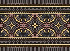 Pixel vintages cross stitch traditional ethnic pattern paisley flower Ikat background abstract Aztec African Indonesian Indian seamless pattern for fabric print cloth dress carpet curtains and sarong vector