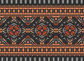 Pixel vintages cross stitch traditional ethnic pattern paisley flower Ikat background abstract Aztec African Indonesian Indian seamless pattern for fabric print cloth dress carpet curtains and sarong vector