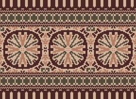 Pixel vintages cross stitch traditional ethnic pattern paisley flower Ikat background abstract Aztec African Indonesian Indian seamless pattern for fabric print cloth dress carpet curtains and sarong vector