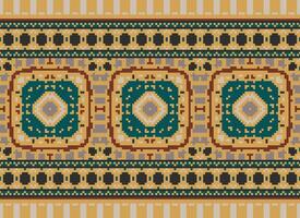 Pixel vintages cross stitch traditional ethnic pattern paisley flower Ikat background abstract Aztec African Indonesian Indian seamless pattern for fabric print cloth dress carpet curtains and sarong vector