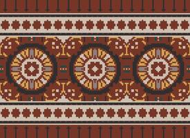 Pixel cross stitch traditional ethnic pattern paisley flower Ikat background abstract Aztec African Indonesian Indian seamless pattern for fabric print cloth dress carpet curtains and sarong vector