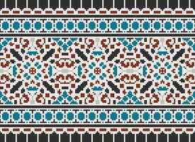 Pixel cross stitch traditional ethnic pattern paisley flower Ikat background abstract Aztec African Indonesian Indian seamless pattern for fabric print cloth dress carpet curtains and sarong vector