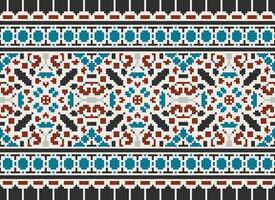 Pixel cross stitch traditional ethnic pattern paisley flower Ikat background abstract Aztec African Indonesian Indian seamless pattern for fabric print cloth dress carpet curtains and sarong vector