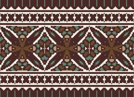 Pixel cross stitch traditional ethnic pattern paisley flower Ikat background abstract Aztec African Indonesian Indian seamless pattern for fabric print cloth dress carpet curtains and sarong vector