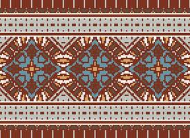 Pixel cross stitch traditional ethnic pattern paisley flower Ikat background abstract Aztec African Indonesian Indian seamless pattern for fabric print cloth dress carpet curtains and sarong vector