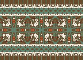 Pixel cross stitch traditional ethnic pattern paisley flower Ikat background abstract Aztec African Indonesian Indian seamless pattern for fabric print cloth dress carpet curtains and sarong vector