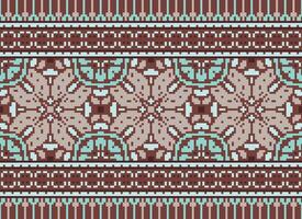Pixel cross stitch traditional ethnic pattern paisley flower Ikat background abstract Aztec African Indonesian Indian seamless pattern for fabric print cloth dress carpet curtains and sarong vector