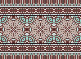 Pixel cross stitch traditional ethnic pattern paisley flower Ikat background abstract Aztec African Indonesian Indian seamless pattern for fabric print cloth dress carpet curtains and sarong vector