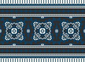 Pixel cross stitch traditional ethnic pattern paisley flower Ikat background abstract Aztec African Indonesian Indian seamless pattern for fabric print cloth dress carpet curtains and sarong vector