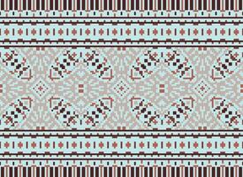 Pixel cross stitch traditional ethnic pattern paisley flower Ikat background abstract Aztec African Indonesian Indian seamless pattern for fabric print cloth dress carpet curtains and sarong vector