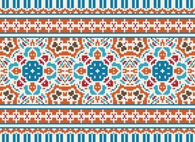 Cross Stitch Embroidery. Ethnic Patterns. Native Style. Traditional Design for texture, textile, fabric, clothing, Knitwear, print. Geometric Pixel Horizontal Seamless Vector. vector