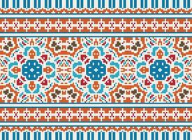 Cross Stitch Embroidery. Ethnic Patterns. Native Style. Traditional Design for texture, textile, fabric, clothing, Knitwear, print. Geometric Pixel Horizontal Seamless Vector. vector