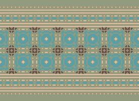 Pixel cross stitch traditional ethnic pattern paisley flower Ikat background abstract Aztec African Indonesian Indian seamless pattern for fabric print cloth dress carpet curtains and sarong vector
