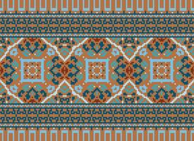 Pixel cross stitch traditional ethnic pattern paisley flower Ikat background abstract Aztec African Indonesian Indian seamless pattern for fabric print cloth dress carpet curtains and sarong vector
