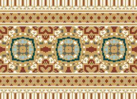 Pixel cross stitch traditional ethnic pattern paisley flower Ikat background abstract Aztec African Indonesian Indian seamless pattern for fabric print cloth dress carpet curtains and sarong vector