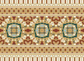 Pixel cross stitch traditional ethnic pattern paisley flower Ikat background abstract Aztec African Indonesian Indian seamless pattern for fabric print cloth dress carpet curtains and sarong vector